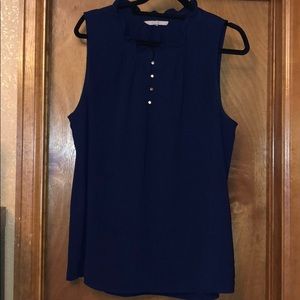 Navy Blouse with Ruffled Collar